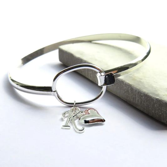 INITIAL CHARM SILVER LOOP BANGLE - PERSONALISED