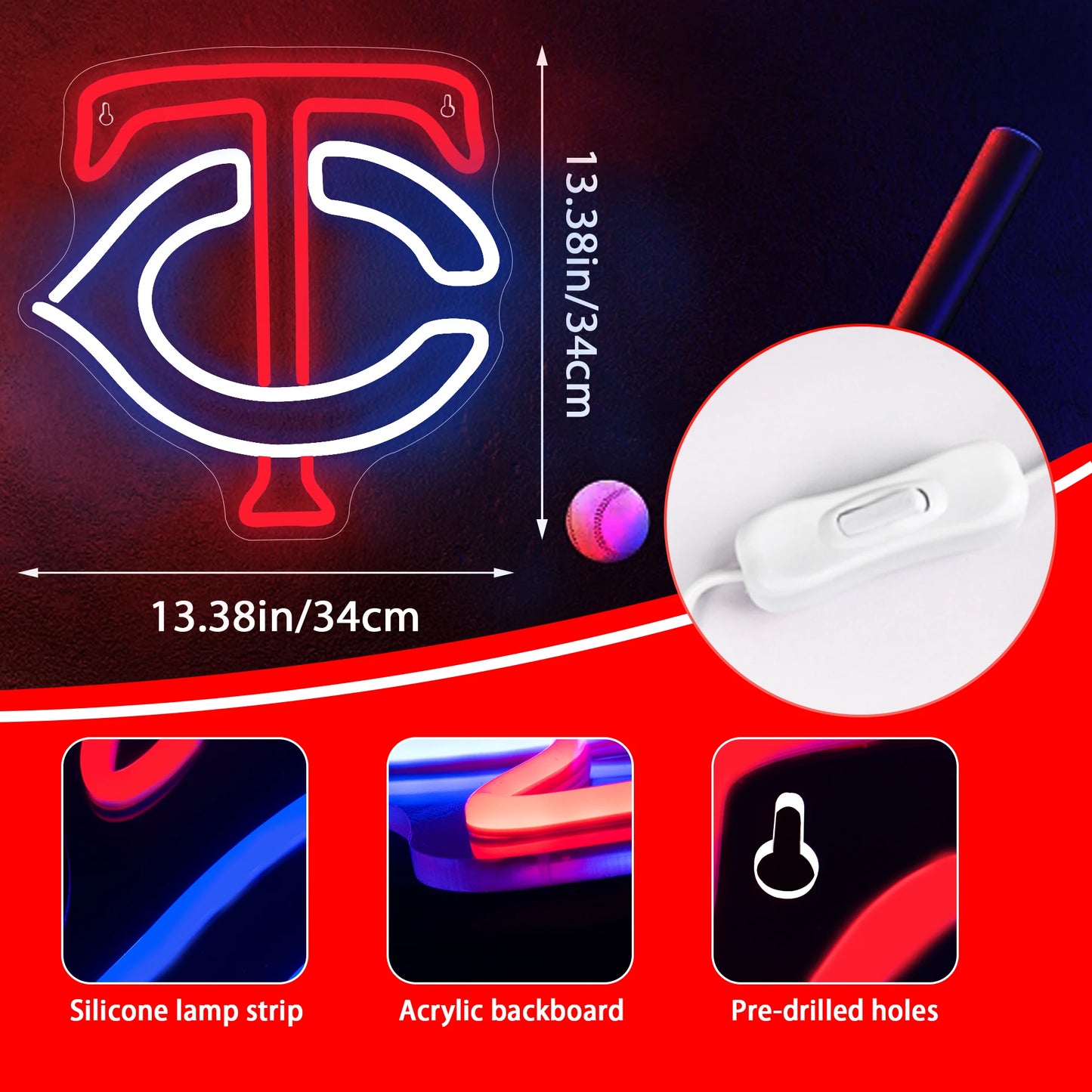 Twins Baseball Team Neon Light