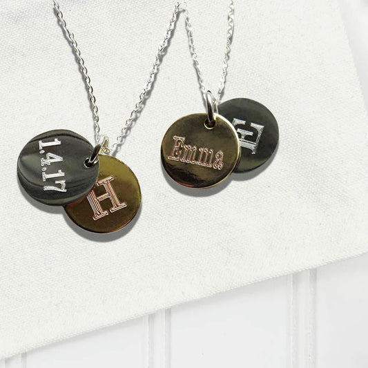 SILVER & GOLD DOUBLE MINI DISC NECKLACE - PERSONALISED