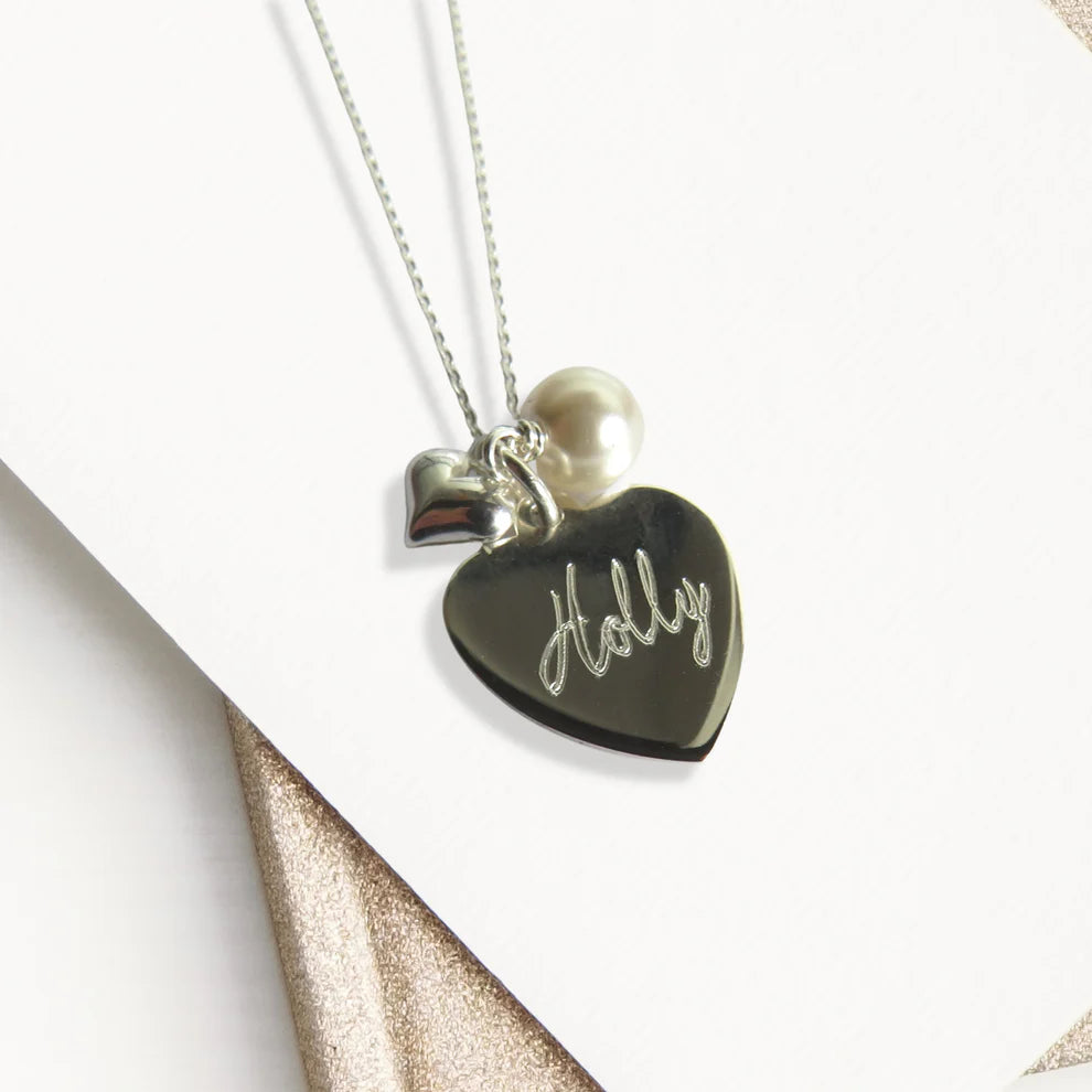 SILVER HEART WITH PEARL AND MINI HEART NECKLACE