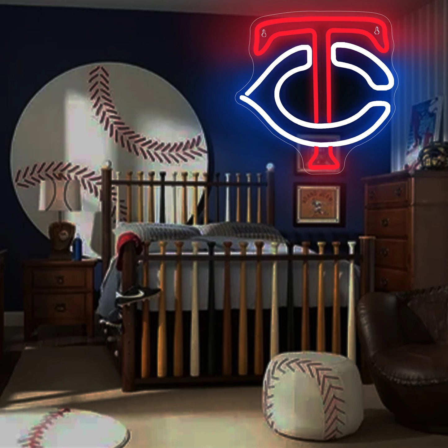 Twins Baseball Team Neon Light