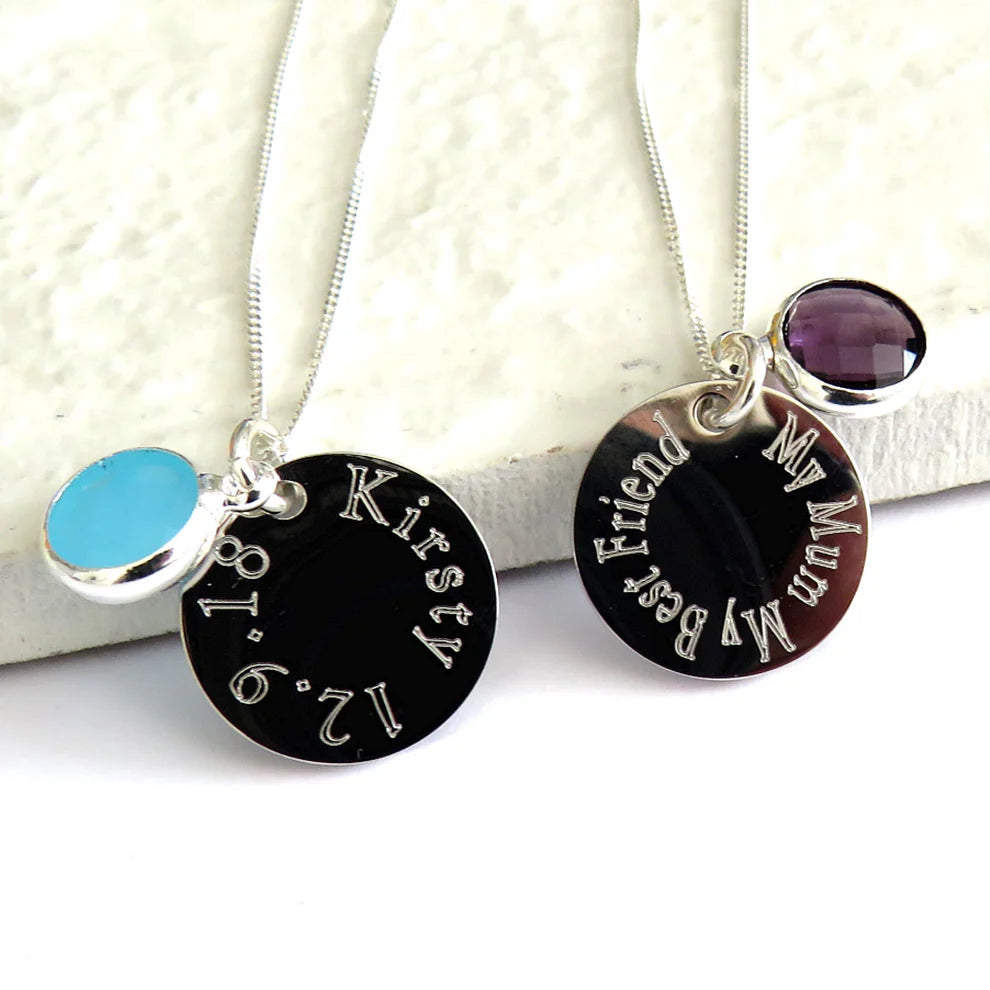 EDGE ENGRAVED NECKLACE WITH BIRTHSTONE - PERSONALISED