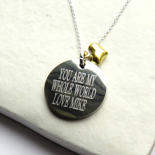 STAINLESS STEEL DISC WITH MINI CHARM NECKLACE - PERSONALISED