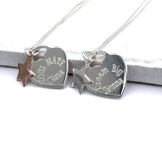 STERLING SILVER HEART WITH CHARM NECKLACE  - PERSONALISED